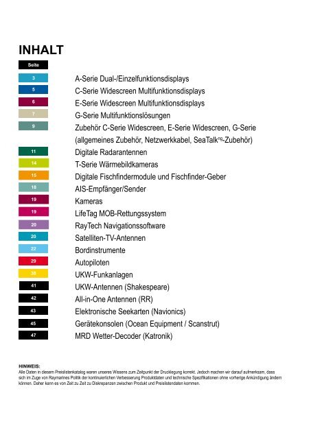 Preisliste Raymarine Deutschland 2011 - YEH Engels & Kieth GmbH