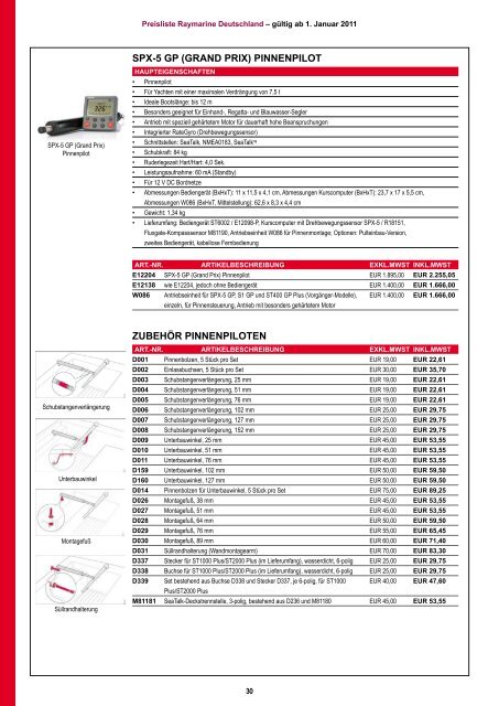 Preisliste Raymarine Deutschland 2011 - YEH Engels & Kieth GmbH