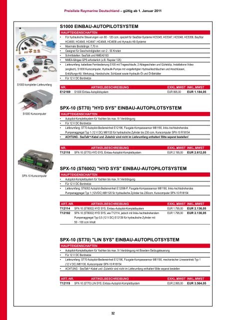 Preisliste Raymarine Deutschland 2011 - YEH Engels & Kieth GmbH