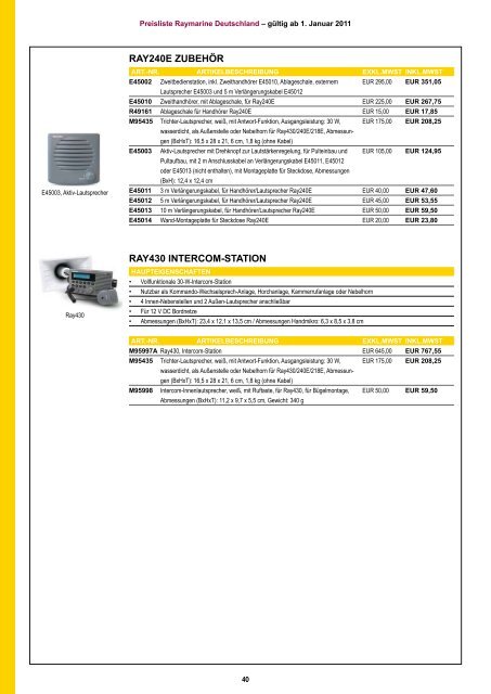 Preisliste Raymarine Deutschland 2011 - YEH Engels & Kieth GmbH