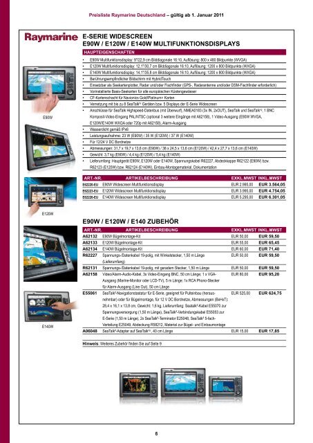 Preisliste Raymarine Deutschland 2011 - YEH Engels & Kieth GmbH