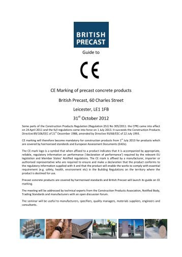 Guide to CE Marking of precast concrete products British Precast, 60 ...