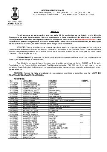 Anuncio de lista Provisional de Admitidos y Excluidos para la Lista ...