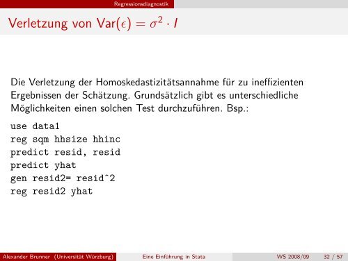 Eine EinfÃƒÂ¼hrung in Stata - Regressionsanalyse - UniversitÃƒÂ¤t WÃƒÂ¼rzburg