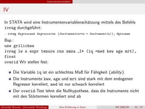 Eine EinfÃƒÂ¼hrung in Stata - Regressionsanalyse - UniversitÃƒÂ¤t WÃƒÂ¼rzburg