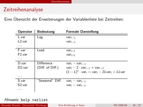 Eine EinfÃƒÂ¼hrung in Stata - Regressionsanalyse - UniversitÃƒÂ¤t WÃƒÂ¼rzburg