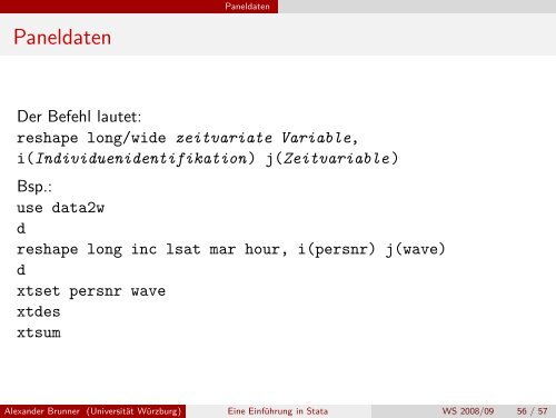 Eine EinfÃƒÂ¼hrung in Stata - Regressionsanalyse - UniversitÃƒÂ¤t WÃƒÂ¼rzburg