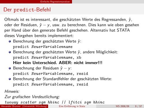 Eine EinfÃƒÂ¼hrung in Stata - Regressionsanalyse - UniversitÃƒÂ¤t WÃƒÂ¼rzburg