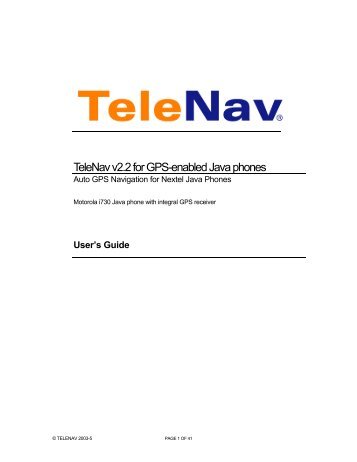 TeleNav v2.2 for GPS-enabled Java phones