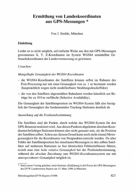 Ermittlung von Landeskoordinaten aus GPS ... - DVW Bayern