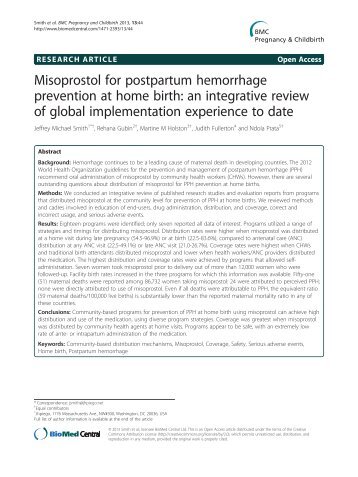 Misoprostol for postpartum hemorrhage prevention ... - BioMed Central