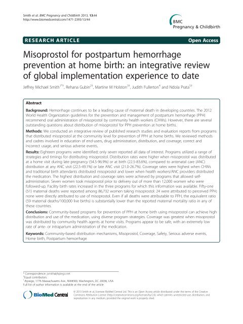 Misoprostol for postpartum hemorrhage prevention ... - BioMed Central