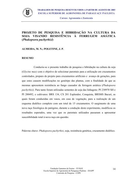 2Âº semestre letivo de 2003 - funge - FundaÃ§Ã£o Gammon de Ensino