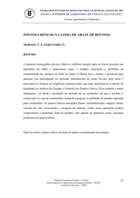 2Âº semestre letivo de 2003 - funge - FundaÃ§Ã£o Gammon de Ensino