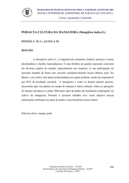 2Âº semestre letivo de 2003 - funge - FundaÃ§Ã£o Gammon de Ensino