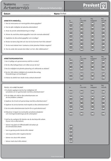 Checklista - psykosocial arbetsmiljÃ¶ - Prevent