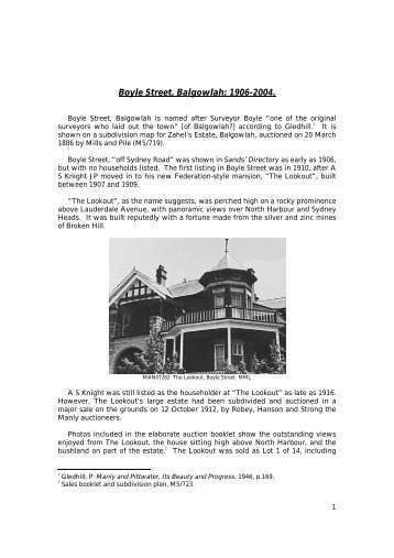 Boyle Street, Balgowlah: 1906-2004. - Manly Council