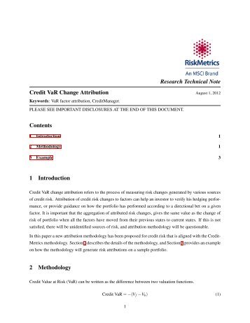 Research Technical Note Credit VaR Change Attribution ... - MSCI