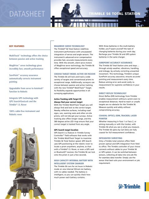 DATASHEET TRIMBLE S6 ToTaL STaTIon - Earth Vector Systems