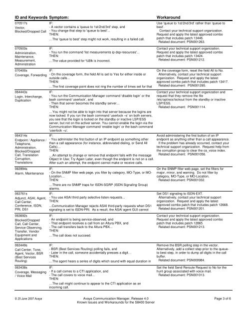 Known Issues for S8400 - Avaya Support