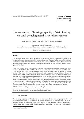 Increase of bearing capacity of strip footing on sand by using metal ...