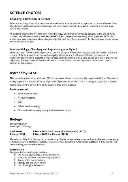 4th and 5th Form Studies Guide - Aiglon College