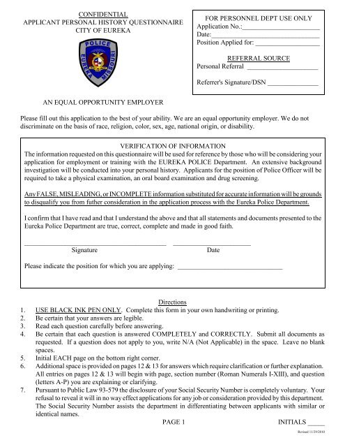 police officer application the city of eureka missouri how to fill out a good application