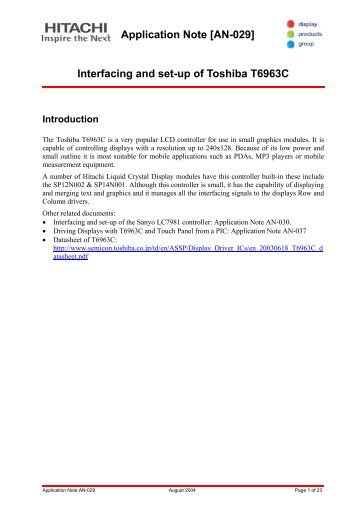 Application Note [AN-029] Interfacing and set-up of Toshiba T6963C