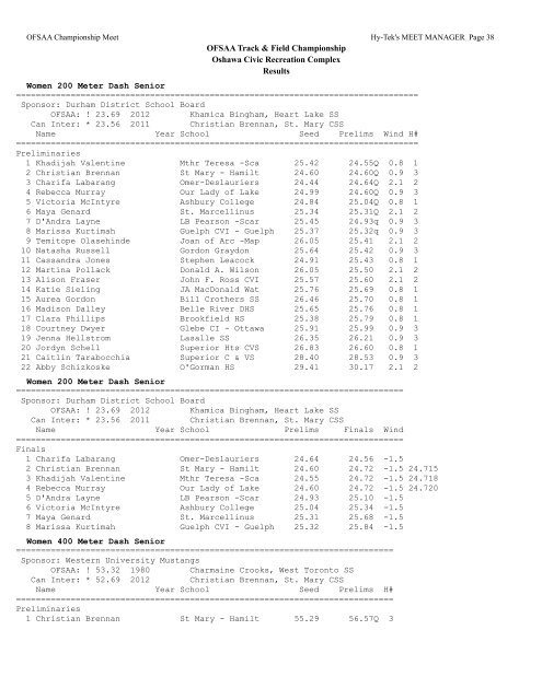 OFSAA 2013 Results - Ontario Federation of School Athletic ...