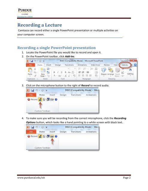 Recording and Uploading a Lecture - Purdue University Calumet