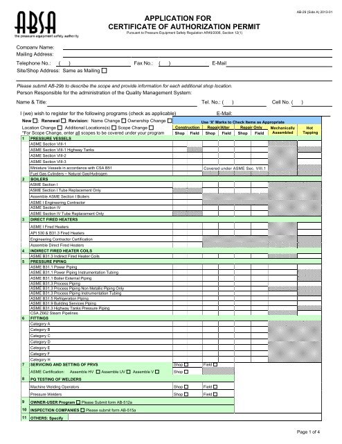 Application Form (AB 29) - ABSA