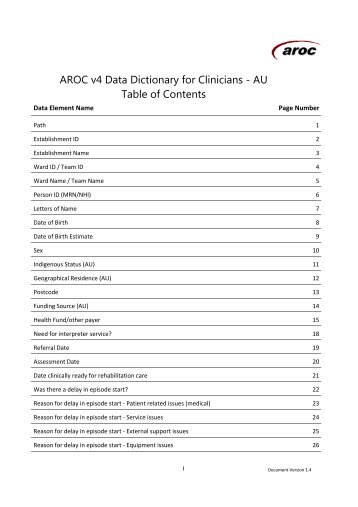 AROC v4 Data Dictionary for Clinicians - Australian Health Services ...