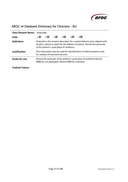 AROC v4 Data Dictionary for Clinicians - Australian Health Services ...