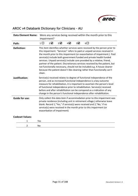 AROC v4 Data Dictionary for Clinicians - Australian Health Services ...