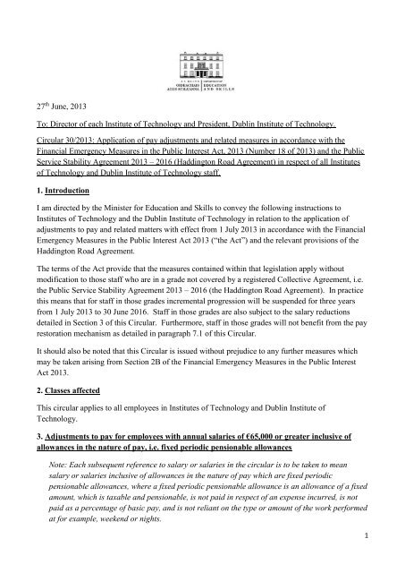 Circular 0030/2013 - Department of Education and Skills
