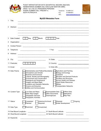 MyGDI Metadata Form - Malaysia Geoportal