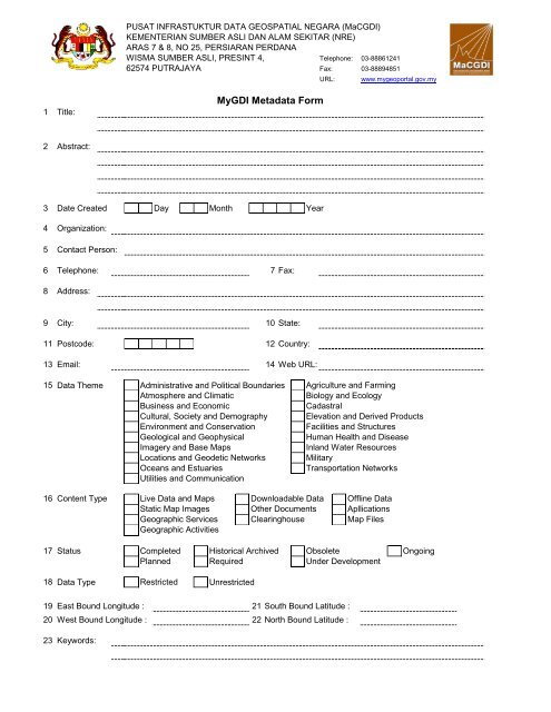 MyGDI Metadata Form - Malaysia Geoportal