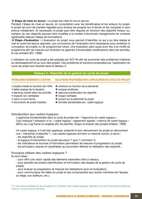 IntroductIon à la sécurIté alImentaIre prIncIpes d'InterventIon