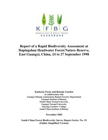 Report of a Rapid Biodiversity Assessment at Dapingshan