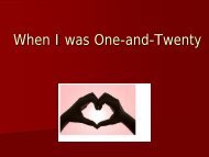 When I was One-and-Twenty