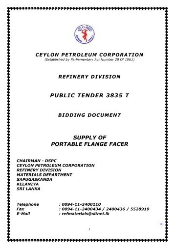 public tender 3835 t supply of portable flange facer - Ceylon ...