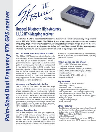 Palm -Sized Dual Frequency RTK GPS receiver - SXBlue GPS Series