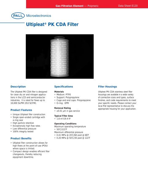 UltipleatÂ® PK CDA Filter - Pall Corporation (PLL)