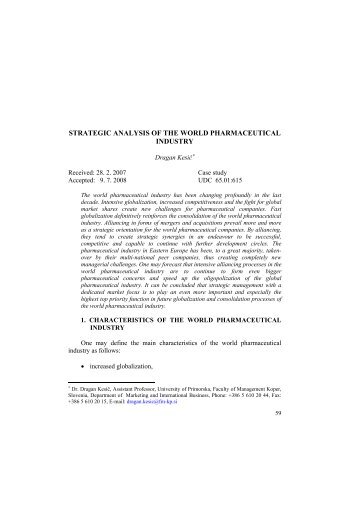 Strategic management aspects of the world pharmaceutical industry