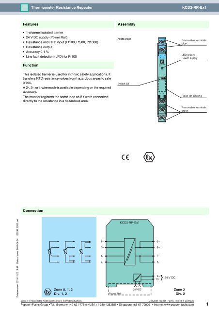 KCD2-RR-Ex1 Thermometer Resistance Repeater Barrier