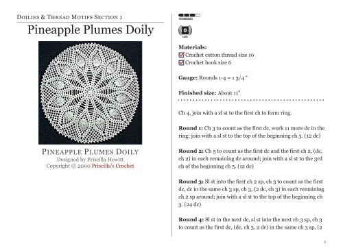 Pineapple Plumes Doily - Priscilla's Crochet