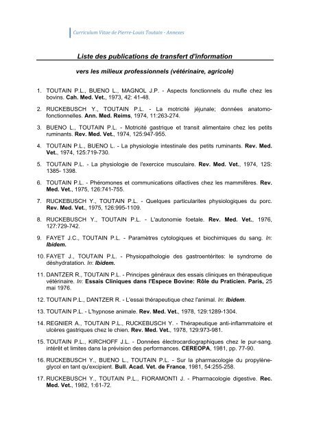 Liste Des Publications De Transfert D Information Physiologie Envt