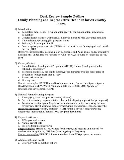 Desk Review Sample Outline Family Planning ... - EngenderHealth