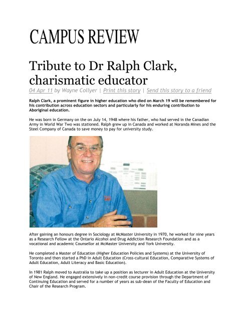 Tribute to Dr Ralph Clark, charismatic educator - TAFE Directors ...