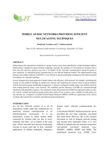 mobile ad hoc networks providing efficient multicasting techniques